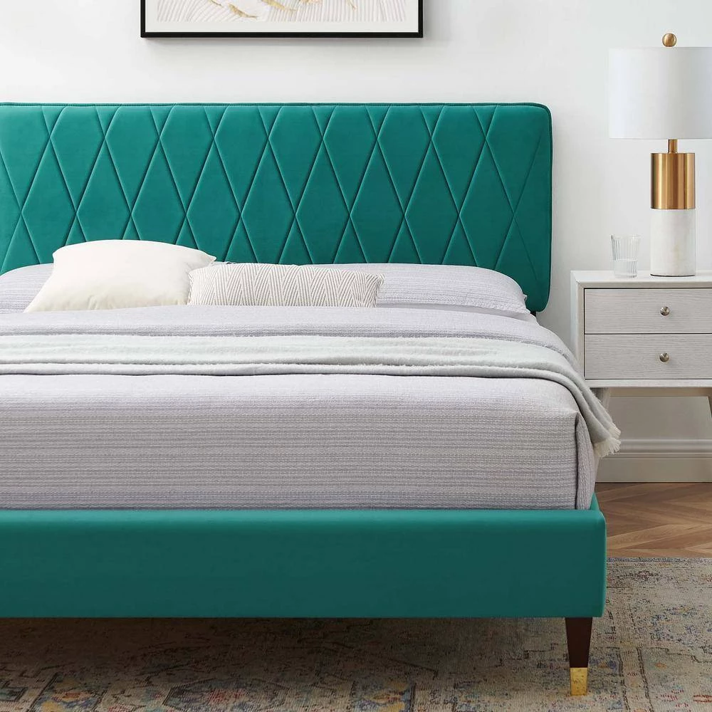 Phillipa Performance Velvet Twin Platform Bed in Teal by MODWAY 10 Phillipa Performance Velvet Twin Platform Bed in Teal by MODWAY - Image 8