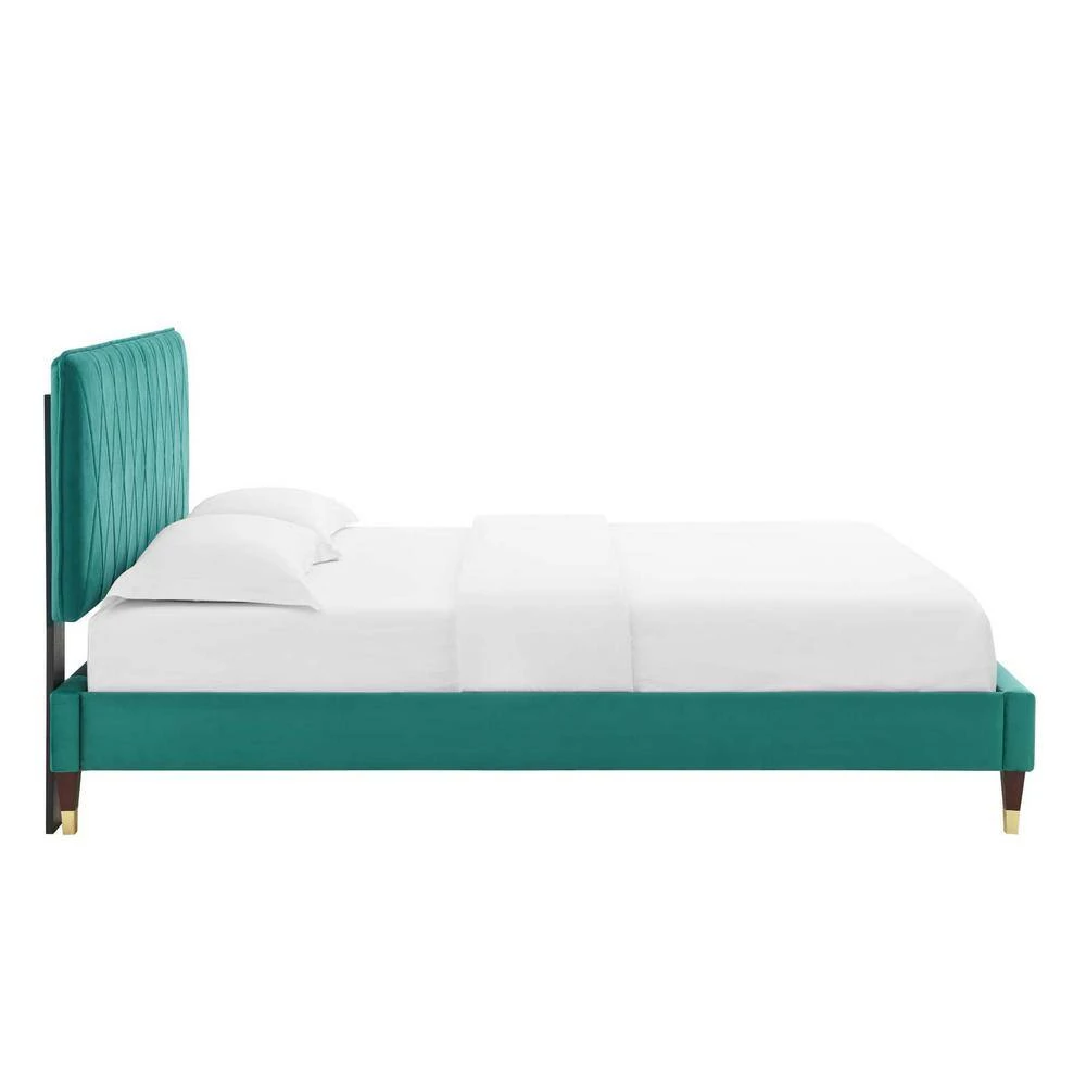 Phillipa Performance Velvet Twin Platform Bed in Teal by MODWAY 4 Phillipa Performance Velvet Twin Platform Bed in Teal by MODWAY - Image 2