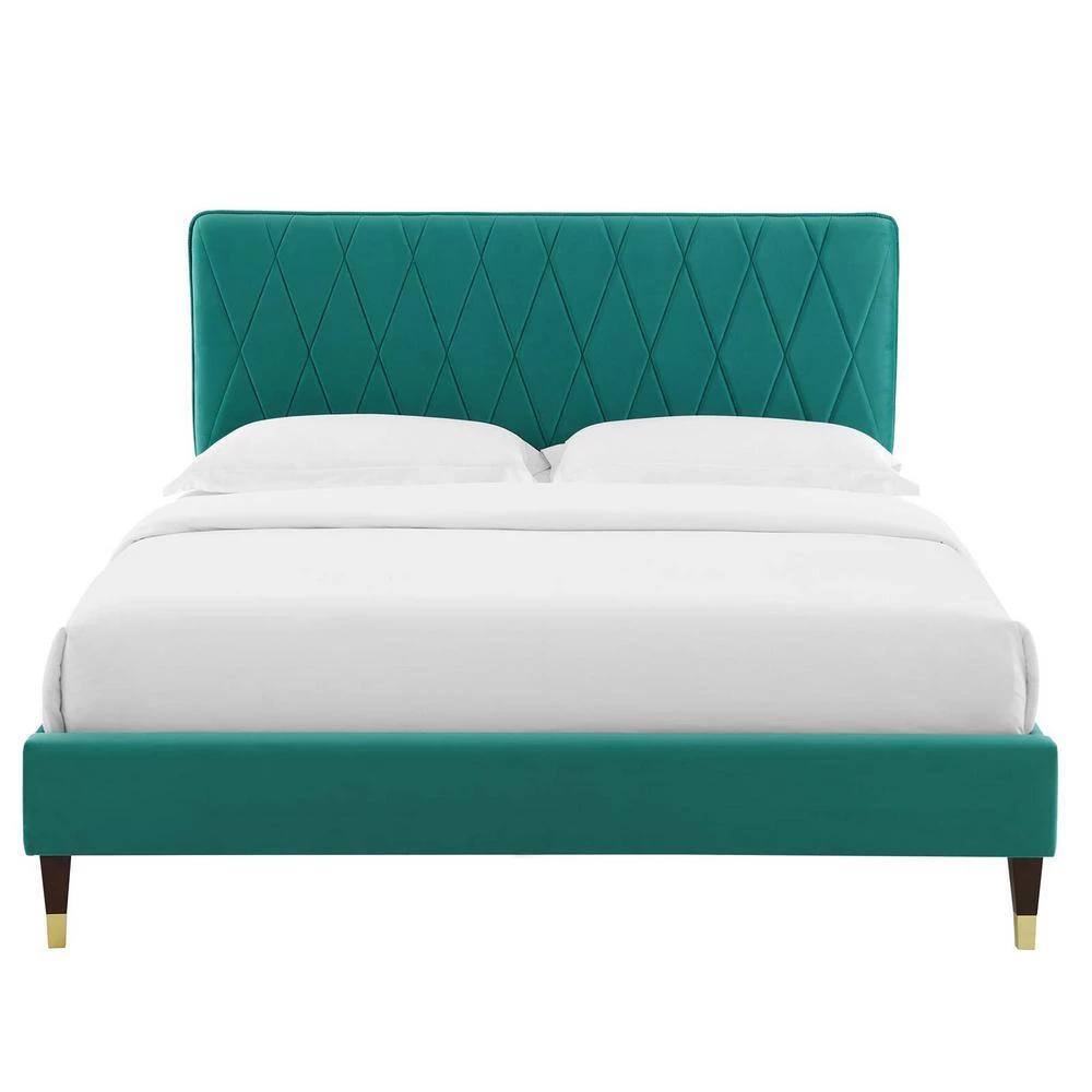 Phillipa Performance Velvet Twin Platform Bed in Teal by MODWAY 9 Phillipa Performance Velvet Twin Platform Bed in Teal by MODWAY - Image 7