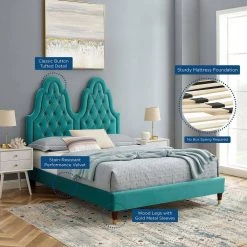 Alexandria Tufted Performance Teal Velvet Twin Platform Bed by MODWAY -MODWAY store teal modway platform beds mod 6932 tea 31 1000