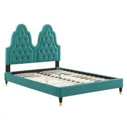 Alexandria Tufted Performance Teal Velvet Twin Platform Bed by MODWAY