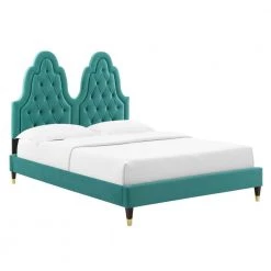 Alexandria Tufted Performance Teal Velvet Twin Platform Bed by MODWAY -MODWAY store teal modway platform beds mod 6932 tea c3 1000