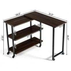 49.5 in. 360° Rotating Walnut L-shaped End Table with Storage Shelves and Wheels by Boyel Living -MODWAY store walnut boyel living end side tables hysn 63073wt 1f 1000