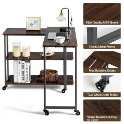 49.5 in. 360° Rotating Walnut L-shaped End Table with Storage Shelves and Wheels by Boyel Living -MODWAY store walnut boyel living end side tables hysn 63073wt 4f 1000