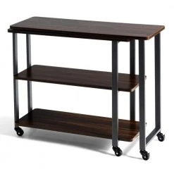 49.5 in. 360° Rotating Walnut L-shaped End Table with Storage Shelves and Wheels by Boyel Living