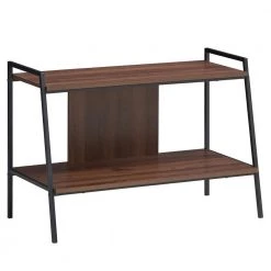 Walnut 34 in. TV Stands Open Shelf Industrial Wood Metal Bookcase by Boyel Living