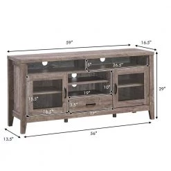 56 in. Walnut TV Stand Fits TVs Up to 65 in with Glass Storage and Drawer by Boyel Living -MODWAY store walnut boyel living tv stands hysn 65208 1f 1000