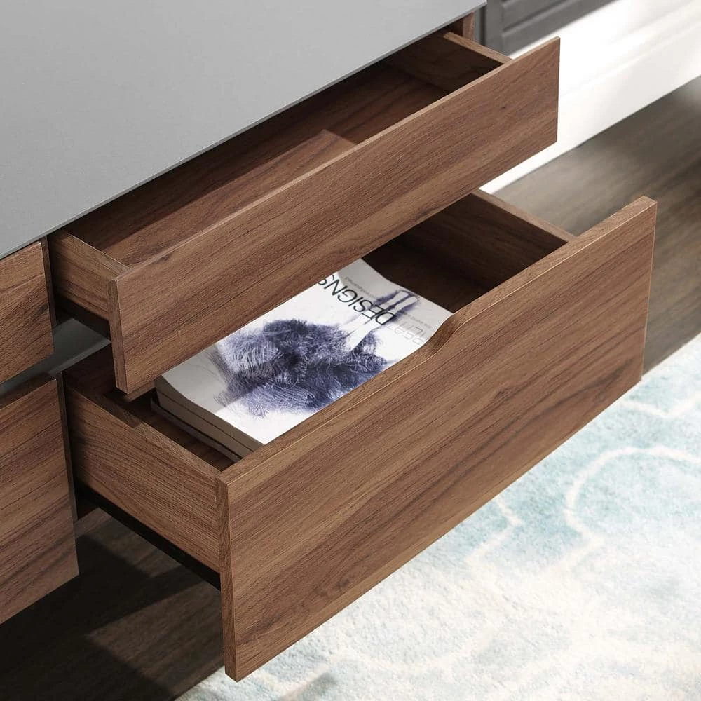 Scope 71 in. Walnut and Gray Wood TV Stand with 6 Drawer Fits TVs Up to 71 in. with Cable Management by MODWAY 8 Scope 71 in. Walnut and Gray Wood TV Stand with 6 Drawer Fits TVs Up to 71 in. with Cable Management by MODWAY - Image 6