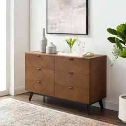Kali 6-Drawer Walnut Wood Dresser 29.5 in. x 47 in. x 17.5 in. by MODWAY -MODWAY store walnut modway dressers mod 6194 wal 31 1000