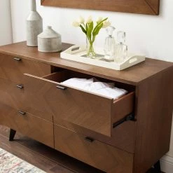 Kali 6-Drawer Walnut Wood Dresser 29.5 in. x 47 in. x 17.5 in. by MODWAY -MODWAY store walnut modway dressers mod 6194 wal 66 1000