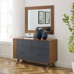 17.5x47x61in. Dylan Dresser and Mirror in Walnut by MODWAY -MODWAY store walnut modway dressers mod 6950 wal 31 1000