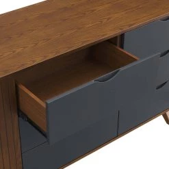 17.5x47x61in. Dylan Dresser and Mirror in Walnut by MODWAY -MODWAY store walnut modway dressers mod 6950 wal 4f 1000