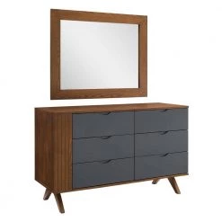 17.5x47x61in. Dylan Dresser and Mirror in Walnut by MODWAY