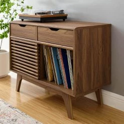 Render in Walnut Vinyl Record Display Stand by MODWAY -MODWAY store walnut modway media storage eei 4323 wal 31 1000