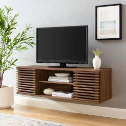 Render 46 in. Wall-Mount Media Console TV Stand in Walnut by MODWAY -MODWAY store walnut modway tv stands eei 4266 wal 31 1000