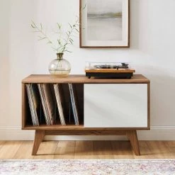 Envision Walnut White Vinyl Record Display Stand by MODWAY -MODWAY store walnut white modway media storage eei 4261 wal whi 31 1000