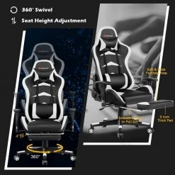 White and Black Computer Gaming Adjustable Lumbar Support Chair and Ergonomic Swivel Rolling Massage Chair with Headrest by Boyel Living -MODWAY store white and black boyel living gaming chairs hysn 66330wh 1f 1000