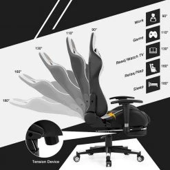 White and Black Computer Gaming Adjustable Lumbar Support Chair and Ergonomic Swivel Rolling Massage Chair with Headrest by Boyel Living -MODWAY store white and black boyel living gaming chairs hysn 66330wh 4f 1000