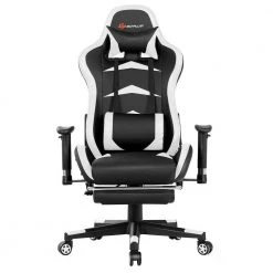 White and Black Computer Gaming Adjustable Lumbar Support Chair and Ergonomic Swivel Rolling Massage Chair with Headrest by Boyel Living