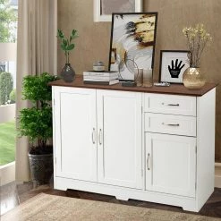 31 in. H x 43.5 in. W x 16 in. D White Buffet Storage Cabinet Kitchen Sideboard with Adjustable Shelves by Boyel Living 15 31 in. H x 43.5 in. W x 16 in. D White Buffet Storage Cabinet Kitchen Sideboard with Adjustable Shelves by Boyel Living -MODWAY store white boyel living accent cabinets hysn 65638 31 1000
