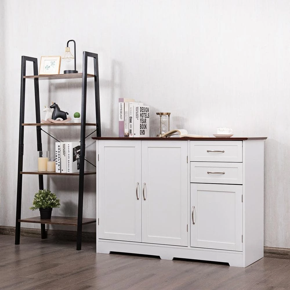 31 in. H x 43.5 in. W x 16 in. D White Buffet Storage Cabinet Kitchen Sideboard with Adjustable Shelves by Boyel Living 4 31 in. H x 43.5 in. W x 16 in. D White Buffet Storage Cabinet Kitchen Sideboard with Adjustable Shelves by Boyel Living - Image 2