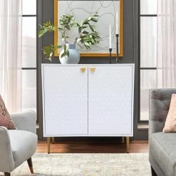 31.5 in. x 15.75 in. x 31.5 in. White MDF 2-Door Accent Cabinet with Golden Metal Stands by Boyel Living -MODWAY store white boyel living accent cabinets kdw 1472b wh 44 1000