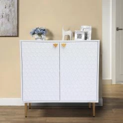 31.5 in. x 15.75 in. x 31.5 in. White MDF 2-Door Accent Cabinet with Golden Metal Stands by Boyel Living -MODWAY store white boyel living accent cabinets kdw 1472b wh 4f 1000