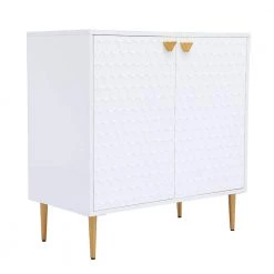 31.5 in. x 15.75 in. x 31.5 in. White MDF 2-Door Accent Cabinet with Golden Metal Stands by Boyel Living