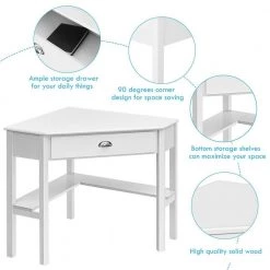 41.5 in. White Wooden PC Laptop Computer Desk with Storage Drawer and Shelves by Boyel Living 11 41.5 in. White Wooden PC Laptop Computer Desk with Storage Drawer and Shelves by Boyel Living -MODWAY store white boyel living computer desks hysn 53866wh 77 1000