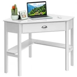 41.5 in. White Wooden PC Laptop Computer Desk with Storage Drawer and Shelves by Boyel Living 12 41.5 in. White Wooden PC Laptop Computer Desk with Storage Drawer and Shelves by Boyel Living -MODWAY store white boyel living computer desks hysn 53866wh c3 1000