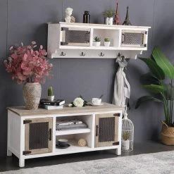 44 in. L x 19 in. H White Rectangle Sturdy Wood Console Table with Durable Metal Mesh Doors by Boyel Living -MODWAY store white boyel living console tables wf j a57 31 1000