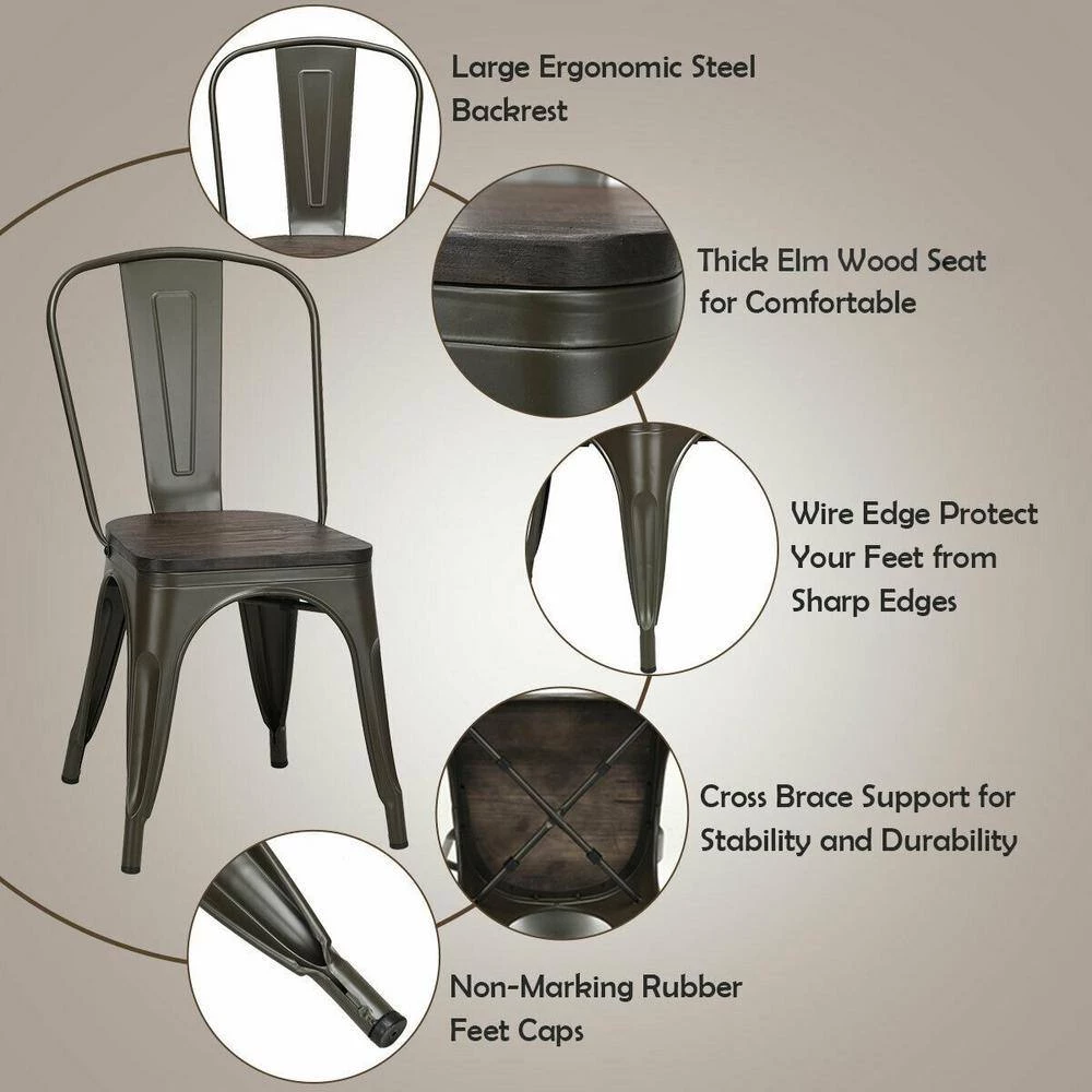 Bronze Metal Dining Chair Stackable with Wood Cushion(Set of 4) by Boyel Living 8 Bronze Metal Dining Chair Stackable with Wood Cushion(Set of 4) by Boyel Living - Image 6