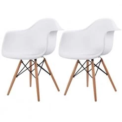 2-Piece White Mid-Century Dining Arm Chairs by Boyel Living