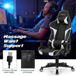 White Ergonomic Reclining Swivel Massage Gaming Computer Chair with Lumbar Support by Boyel Living -MODWAY store white boyel living gaming chairs hysn 66185wh 1f 1000