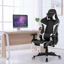White Ergonomic Reclining Swivel Massage Gaming Computer Chair with Lumbar Support by Boyel Living -MODWAY store white boyel living gaming chairs hysn 66185wh 31 1000