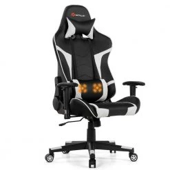 White Ergonomic Reclining Swivel Massage Gaming Computer Chair with Lumbar Support by Boyel Living