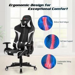 White Ergonomic Reclining Swivel Massage Gaming Computer Chair with Lumbar Support by Boyel Living -MODWAY store white boyel living gaming chairs hysn 66185wh 76 1000