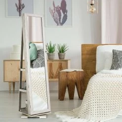 White 15 in. 360-Degree Rotating Base Armoire 2-in-1 Lockable Mirrored Jewelry Cabinet by Boyel Living -MODWAY store white boyel living jewelry armoires hysn 64483wh 31 1000