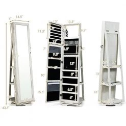 White 15 in. 360-Degree Rotating Base Armoire 2-in-1 Lockable Mirrored Jewelry Cabinet by Boyel Living -MODWAY store white boyel living jewelry armoires hysn 64483wh 4f 1000
