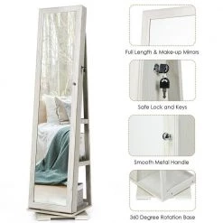 White 15 in. 360-Degree Rotating Base Armoire 2-in-1 Lockable Mirrored Jewelry Cabinet by Boyel Living -MODWAY store white boyel living jewelry armoires hysn 64483wh c3 1000