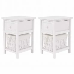 12 in. 1-Drawer White Wooden Mini Bedside End Table Nightstand (Set of 2) by Boyel Living