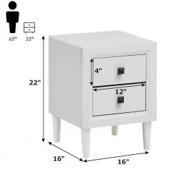 22 in. H x 16 in. W x 16 in. D 2-Drawer White Retro Bedside Nightstand/ End Table by Boyel Living -MODWAY store white boyel living nightstands hysn 61187wh 1f 1000