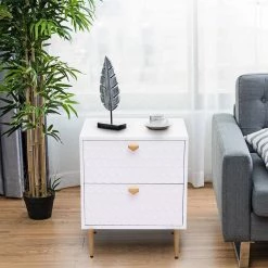 White Ready to Assemble Nightstand 2-Drawer Accent Chest of Drawers with Golden Stands by Boyel Living -MODWAY store white boyel living nightstands kdbec 1472a wh 31 1000