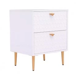 White Ready to Assemble Nightstand 2-Drawer Accent Chest of Drawers with Golden Stands by Boyel Living