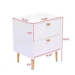 White Ready to Assemble Nightstand 2-Drawer Accent Chest of Drawers with Golden Stands by Boyel Living -MODWAY store white boyel living nightstands kdbec 1472a wh fa 1000