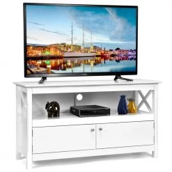 44 in. White Wood TV Stand Fits TVs Up to 54 in. Storage Cabinet with Drawers by Boyel Living -MODWAY store white boyel living tv stands hysn 66081wh 44 1000