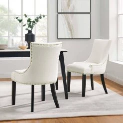Marquis White Performance Velvet Nailhead Trim Dining Side Chairs (Set of 2) by MODWAY -MODWAY store white modway accent chairs eei 5010 whi 31 1000