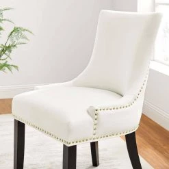Marquis White Performance Velvet Nailhead Trim Dining Side Chairs (Set of 2) by MODWAY -MODWAY store white modway accent chairs eei 5010 whi fa 1000