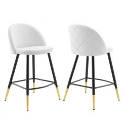 Cordial 36.5 in. White Low Back Metal Frame Counter Stool with Fabric Seat (Set of 2) by MODWAY
