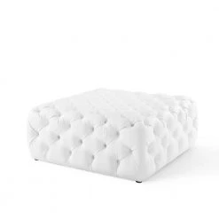 Anthem White Tufted Button Large Square Faux Leather Ottoman by MODWAY -MODWAY store white modway bedroom benches eei 3773 whi 4f 1000